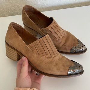 Free people cabriole brown leather low western ankle boots